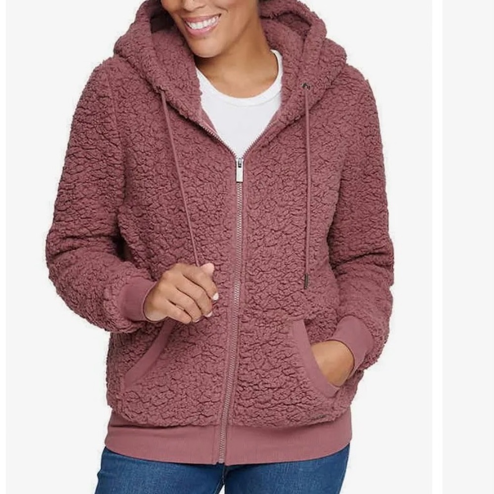 MARC NEW YORK L NWT Mauve Sherpa furry zipper hoodie pocket jacket